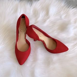 👠BCBG PARIS PL JAZE RED SUEDE POINT TOE HEELS👠